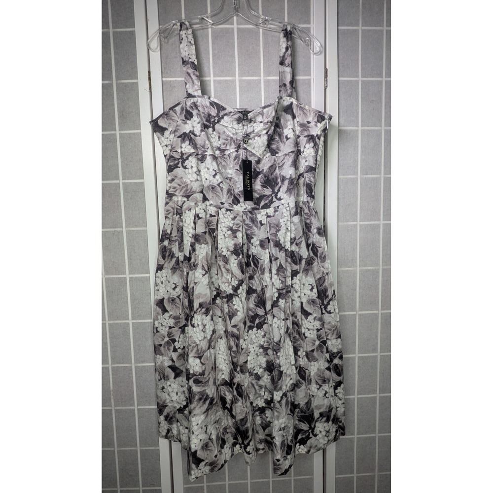 Talbots Womens Midi Dress 14 NWT $169 Cotton Zip Fit Flare Grey White Floral